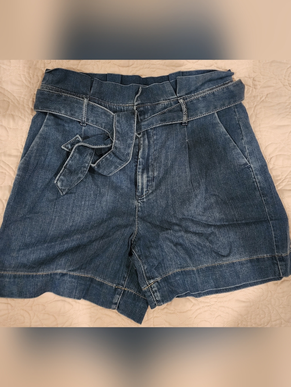 White House Black Market Denim Paperbag Waist Shorts - Blue